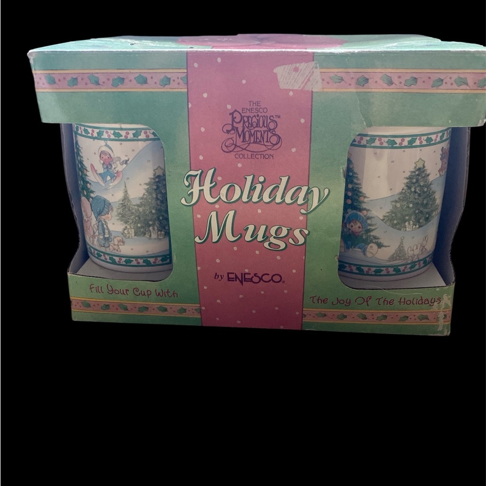 Enesco Precious Moments Holiday Mugs - Green and White
